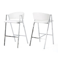 Zoy Barstool Chair Set of 2, Ivory Faux Leather, Chrome Metal Frame -BM335647
