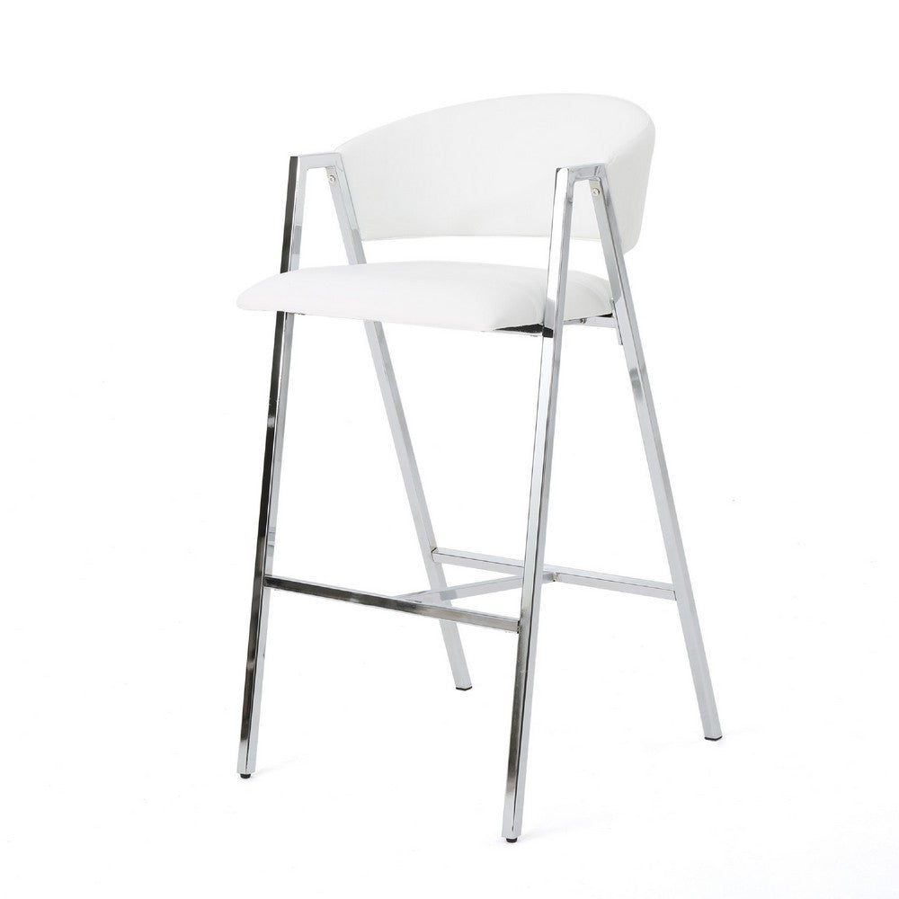 Zoy Barstool Chair Set of 2, Ivory Faux Leather, Chrome Metal Frame -BM335647