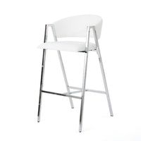 Zoy Barstool Chair Set of 2, Ivory Faux Leather, Chrome Metal Frame -BM335647