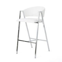Zoy Barstool Chair Set of 2, Ivory Faux Leather, Chrome Metal Frame -BM335647