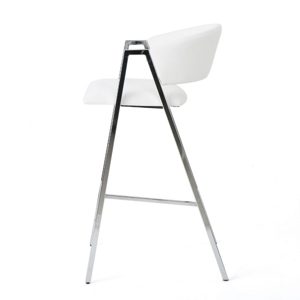 Zoy Barstool Chair Set of 2, Ivory Faux Leather, Chrome Metal Frame -BM335647