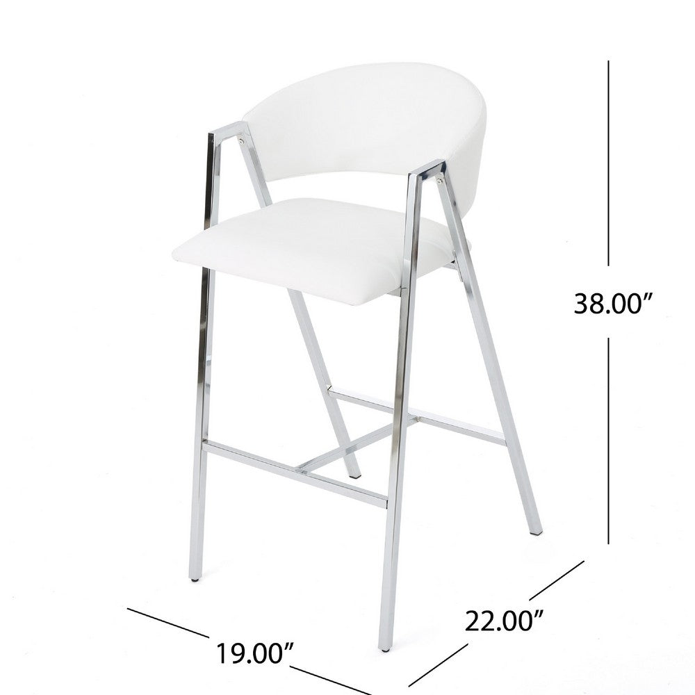 Zoy Barstool Chair Set of 2, Ivory Faux Leather, Chrome Metal Frame -BM335647