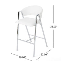 Zoy Barstool Chair Set of 2, Ivory Faux Leather, Chrome Metal Frame -BM335647