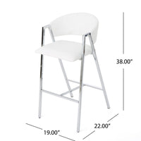 Zoy Barstool Chair Set of 2, Ivory Faux Leather, Chrome Metal Frame -BM335647