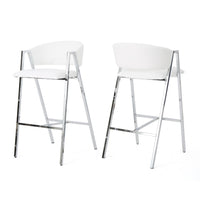 Zoy Barstool Chair Set of 2, Ivory Faux Leather, Chrome Metal Frame -BM335647