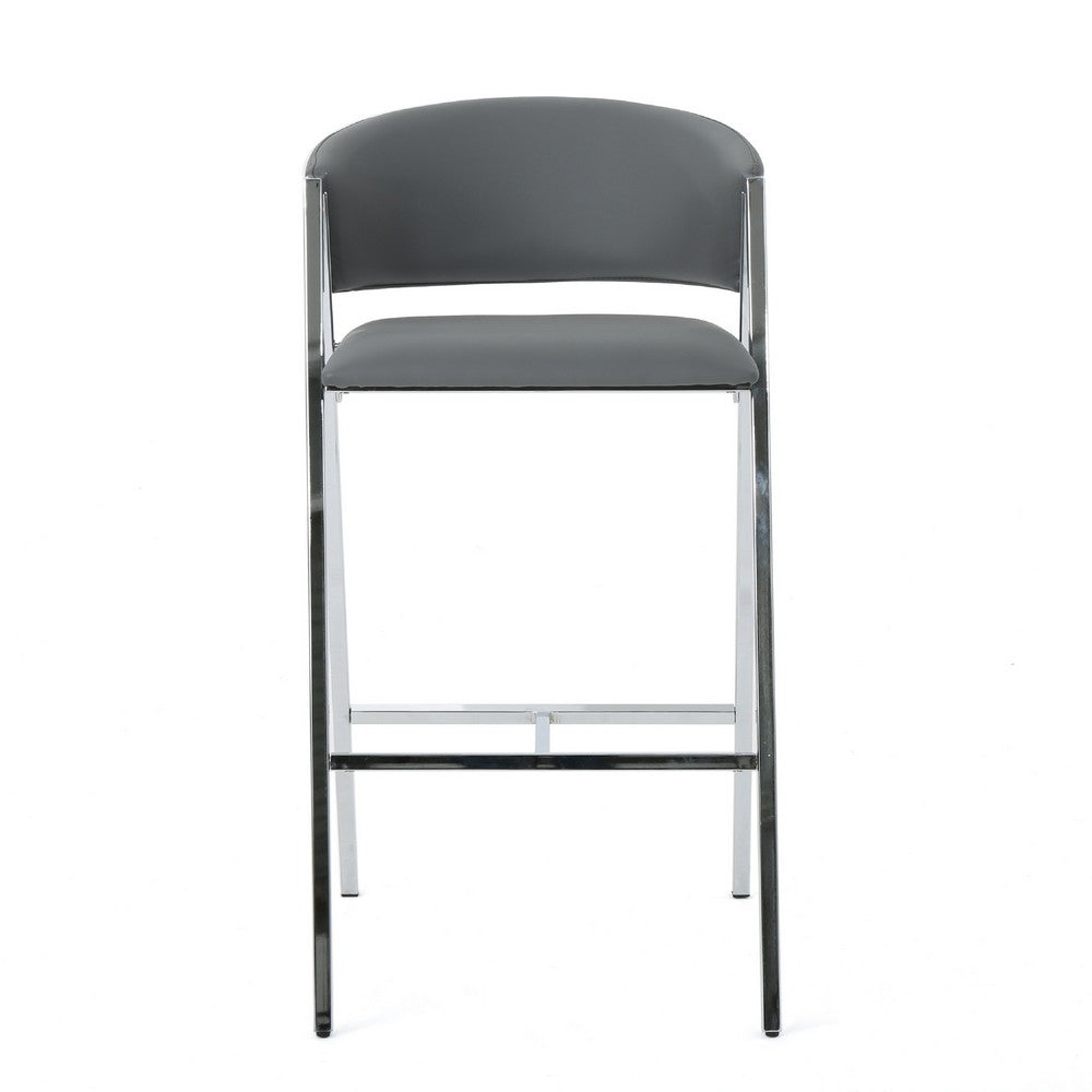 Zoy Barstool Chair Set of 2, Gray Faux Leather Padded, Chrome Iron -BM335648