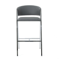 Zoy Barstool Chair Set of 2, Gray Faux Leather Padded, Chrome Iron -BM335648