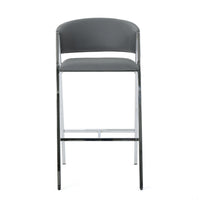 Zoy Barstool Chair Set of 2, Gray Faux Leather Padded, Chrome Iron -BM335648