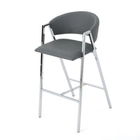 Zoy Barstool Chair Set of 2, Gray Faux Leather Padded, Chrome Iron -BM335648