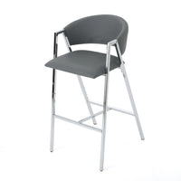 Zoy Barstool Chair Set of 2, Gray Faux Leather Padded, Chrome Iron -BM335648