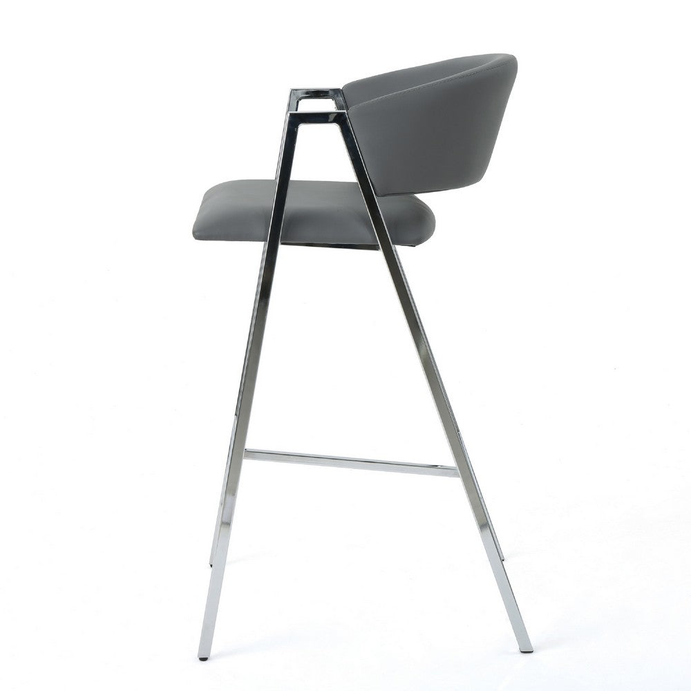 Zoy Barstool Chair Set of 2, Gray Faux Leather Padded, Chrome Iron -BM335648