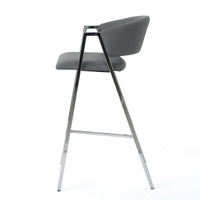 Zoy Barstool Chair Set of 2, Gray Faux Leather Padded, Chrome Iron -BM335648