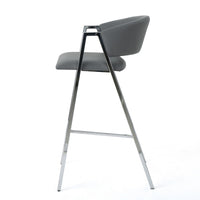 Zoy Barstool Chair Set of 2, Gray Faux Leather Padded, Chrome Iron -BM335648