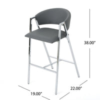 Zoy Barstool Chair Set of 2, Gray Faux Leather Padded, Chrome Iron -BM335648