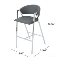 Zoy Barstool Chair Set of 2, Gray Faux Leather Padded, Chrome Iron -BM335648