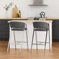 Zoy Barstool Chair Set of 2, Gray Faux Leather Padded, Chrome Iron -BM335648