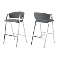 Zoy Barstool Chair Set of 2, Gray Faux Leather Padded, Chrome Iron -BM335648