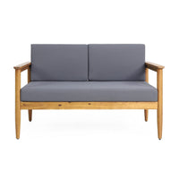 Gavie Outdoor Loveseat, Teak Brown Acacia Wood, Gray Fabric 53 Inch -BM335649