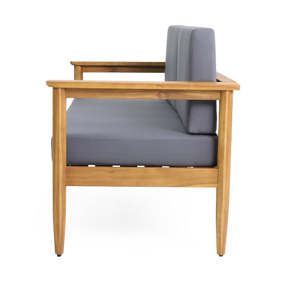 Gavie Outdoor Loveseat, Teak Brown Acacia Wood, Gray Fabric 53 Inch -BM335649