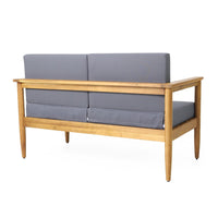 Gavie Outdoor Loveseat, Teak Brown Acacia Wood, Gray Fabric 53 Inch -BM335649