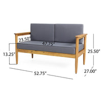 Gavie Outdoor Loveseat, Teak Brown Acacia Wood, Gray Fabric 53 Inch -BM335649