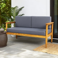 Gavie Outdoor Loveseat, Teak Brown Acacia Wood, Gray Fabric 53 Inch -BM335649