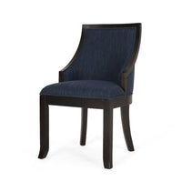 Dining Chair Set of 2, Navy Blue Fabric Cushioned, Brown Solid Wood -BM335650
