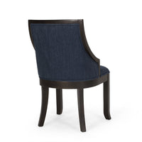 Dining Chair Set of 2, Navy Blue Fabric Cushioned, Brown Solid Wood -BM335650