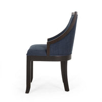 Dining Chair Set of 2, Navy Blue Fabric Cushioned, Brown Solid Wood -BM335650