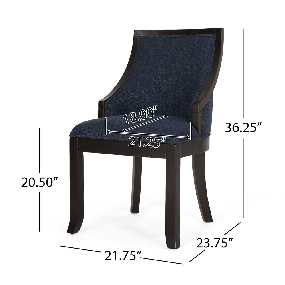 Dining Chair Set of 2, Navy Blue Fabric Cushioned, Brown Solid Wood -BM335650