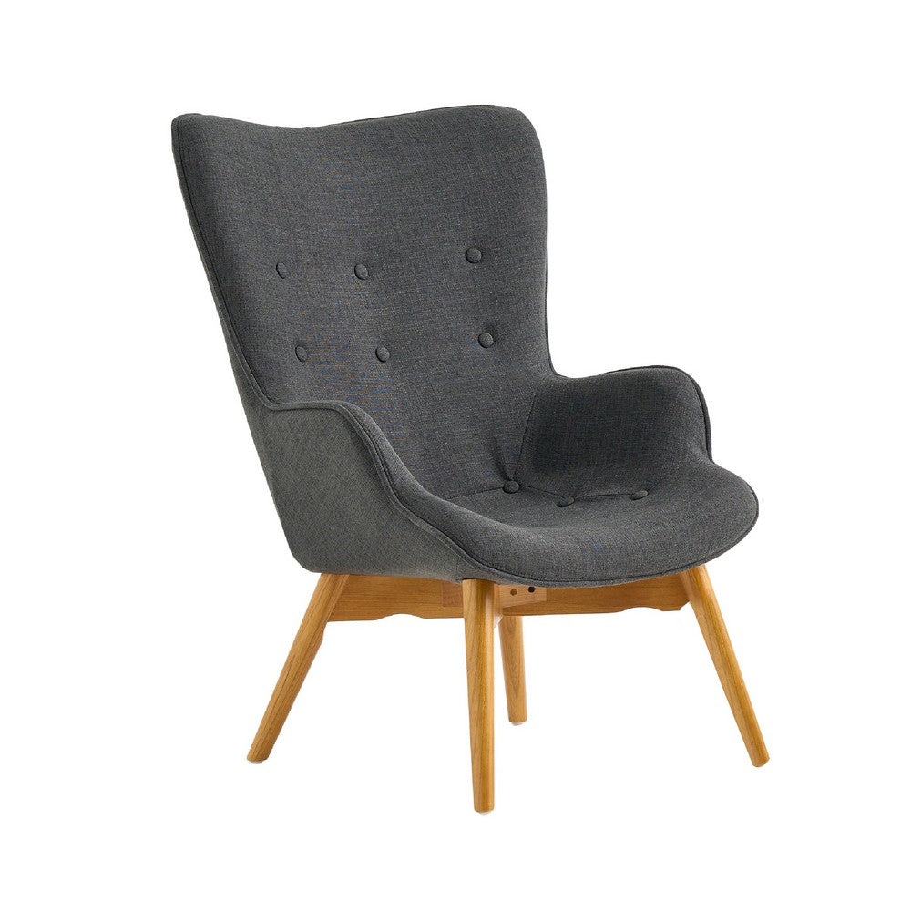 Contour Accent Chair and Ottoman Set, Dark Gray Fabric, Brown Ashwood -BM335652
