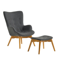 Contour Accent Chair and Ottoman Set, Dark Gray Fabric, Brown Ashwood -BM335652