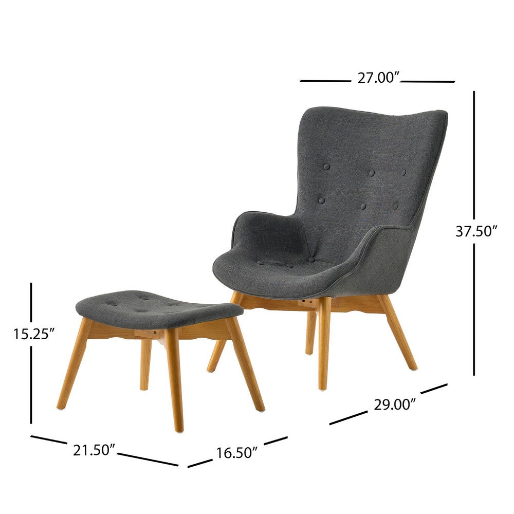 Contour Accent Chair and Ottoman Set, Dark Gray Fabric, Brown Ashwood -BM335652