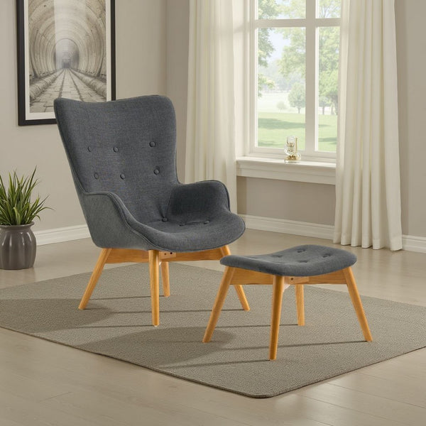 Contour Accent Chair and Ottoman Set, Dark Gray Fabric, Brown Ashwood -BM335652