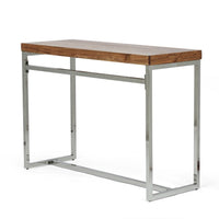 Console Table, Brown Acacia Wood, Chrome Stainless Steel, 42 Inch -BM335653