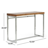 Console Table, Brown Acacia Wood, Chrome Stainless Steel, 42 Inch -BM335653