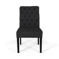 Mein Dining Chair Set of 2, Dark Gray Polyester, Black Wood Frame -BM335654