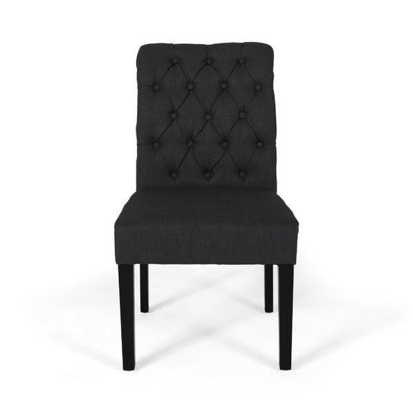 Mein Dining Chair Set of 2, Dark Gray Polyester, Black Wood Frame -BM335654