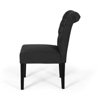 Mein Dining Chair Set of 2, Dark Gray Polyester, Black Wood Frame -BM335654