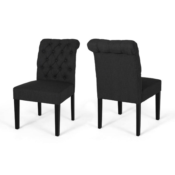 Mein Dining Chair Set of 2, Dark Gray Polyester, Black Wood Frame -BM335654