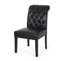 Mein Dining Chair Set of 2, Rolltop Tufted Black Faux Leather, Wood -BM335655