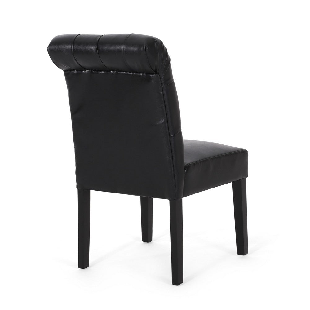 Mein Dining Chair Set of 2, Rolltop Tufted Black Faux Leather, Wood -BM335655