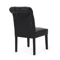 Mein Dining Chair Set of 2, Rolltop Tufted Black Faux Leather, Wood -BM335655