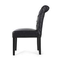 Mein Dining Chair Set of 2, Rolltop Tufted Black Faux Leather, Wood -BM335655
