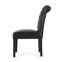 Mein Dining Chair Set of 2, Rolltop Tufted Black Faux Leather, Wood -BM335655