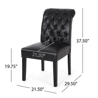 Mein Dining Chair Set of 2, Rolltop Tufted Black Faux Leather, Wood -BM335655