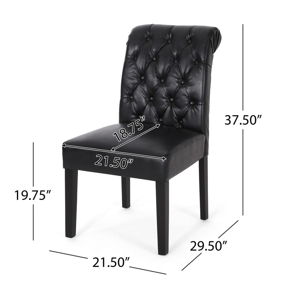 Mein Dining Chair Set of 2, Rolltop Tufted Black Faux Leather, Wood -BM335655