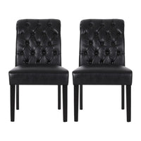 Mein Dining Chair Set of 2, Rolltop Tufted Black Faux Leather, Wood -BM335655