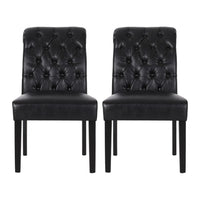 Mein Dining Chair Set of 2, Rolltop Tufted Black Faux Leather, Wood -BM335655