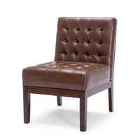 Armless Accent Chair, Tufted Dark Brown Faux Leather, Rubberwood Frame -BM335656